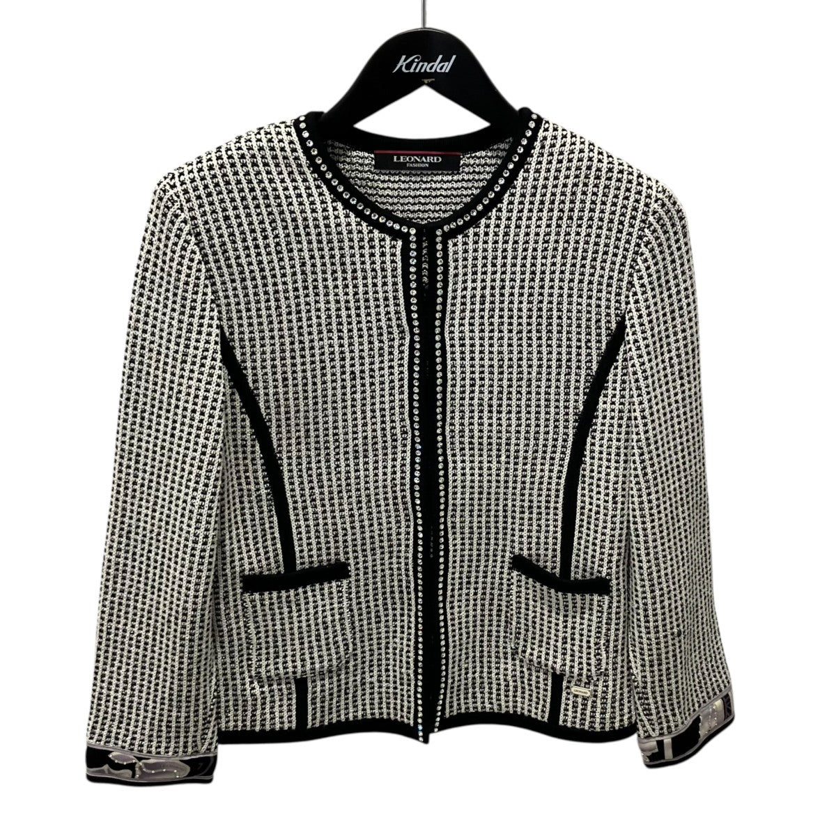 LEONARD PARIS ラインストーン付き ノーカラーツイードジャケットジャケット0377492 古着・中古-1枚目のアイテム画像
