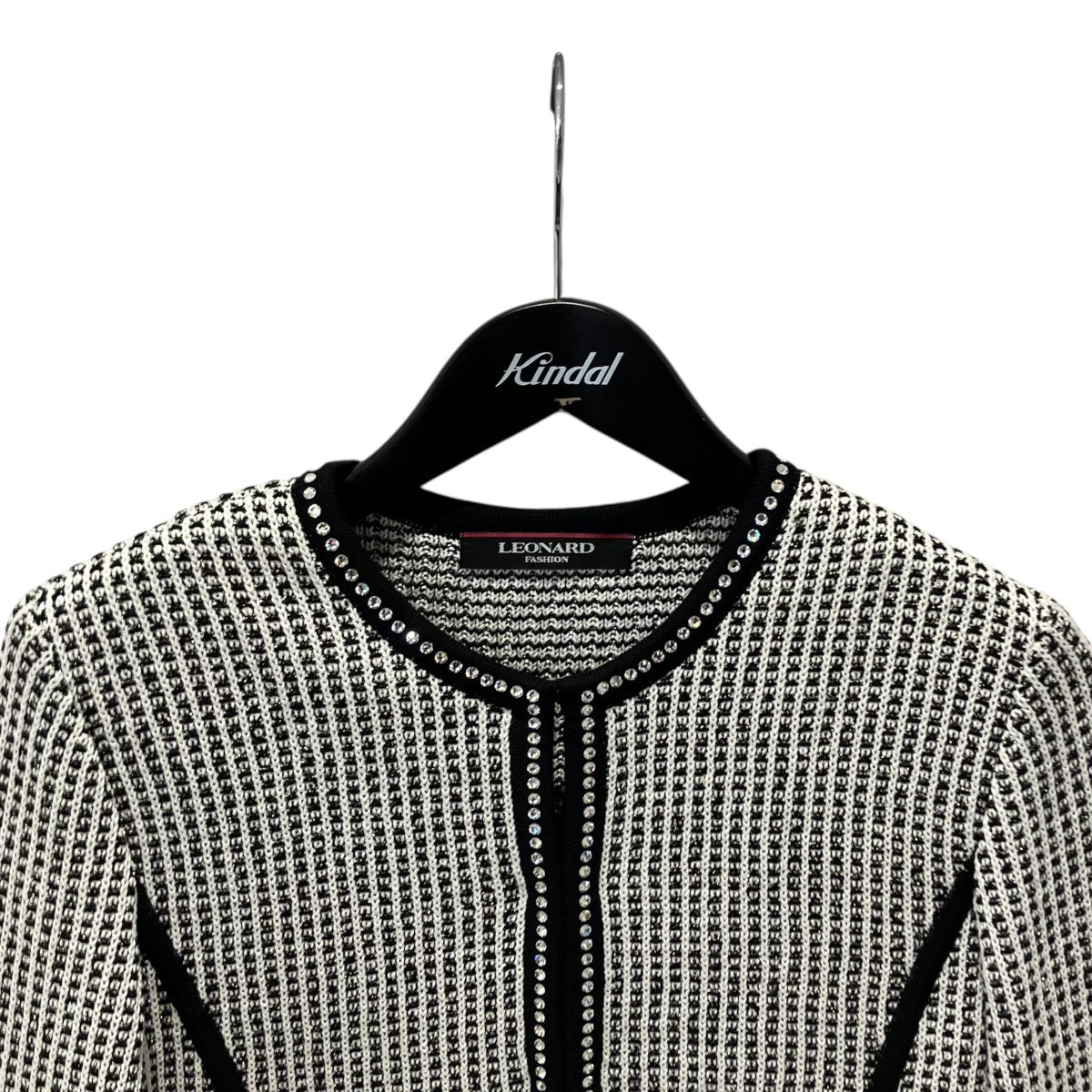 LEONARD PARIS ラインストーン付き ノーカラーツイードジャケットジャケット0377492 古着・中古-3枚目のアイテム画像