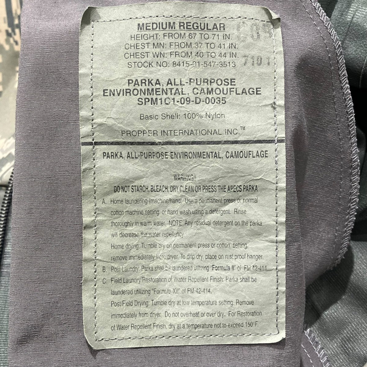 USAF 09sAPECS PARKA PROPPER製デジカモジャケット8415-01-547-3513 古着・中古-6枚目のアイテム画像