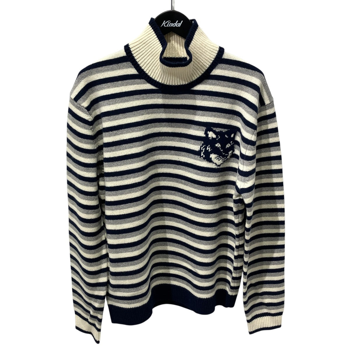 MAISON KITSUNE FOX HEAD INTARSIA STRIPED COMFORT HIGH NECK JUMPERハイネックニットNM00803KM0329 古着・中古-1枚目のアイテム画像