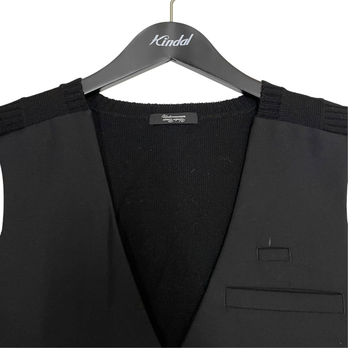 アンダーカバー 13SS NO TITLE期 シルク切替 テーラードベスト 黒 UNDERCOVERISM(アンダーカバーイズム) ウール ニット切替 Vネック