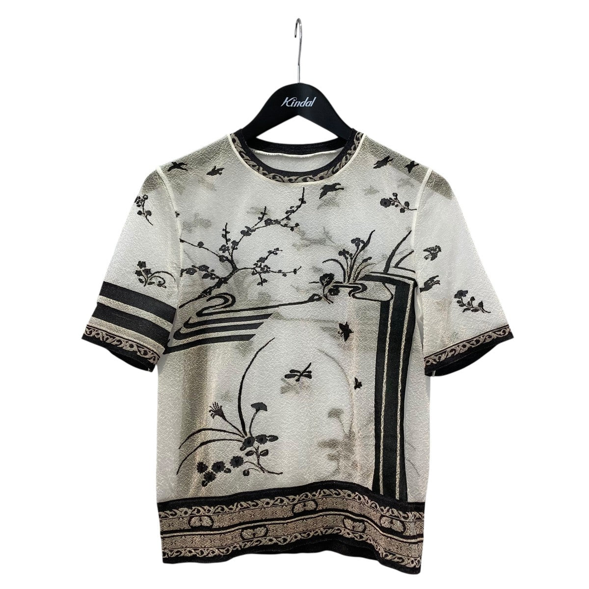 25SSNature Pattern Sheer Knitted Crew Neck Top半袖カットソーMM25SS-KN063