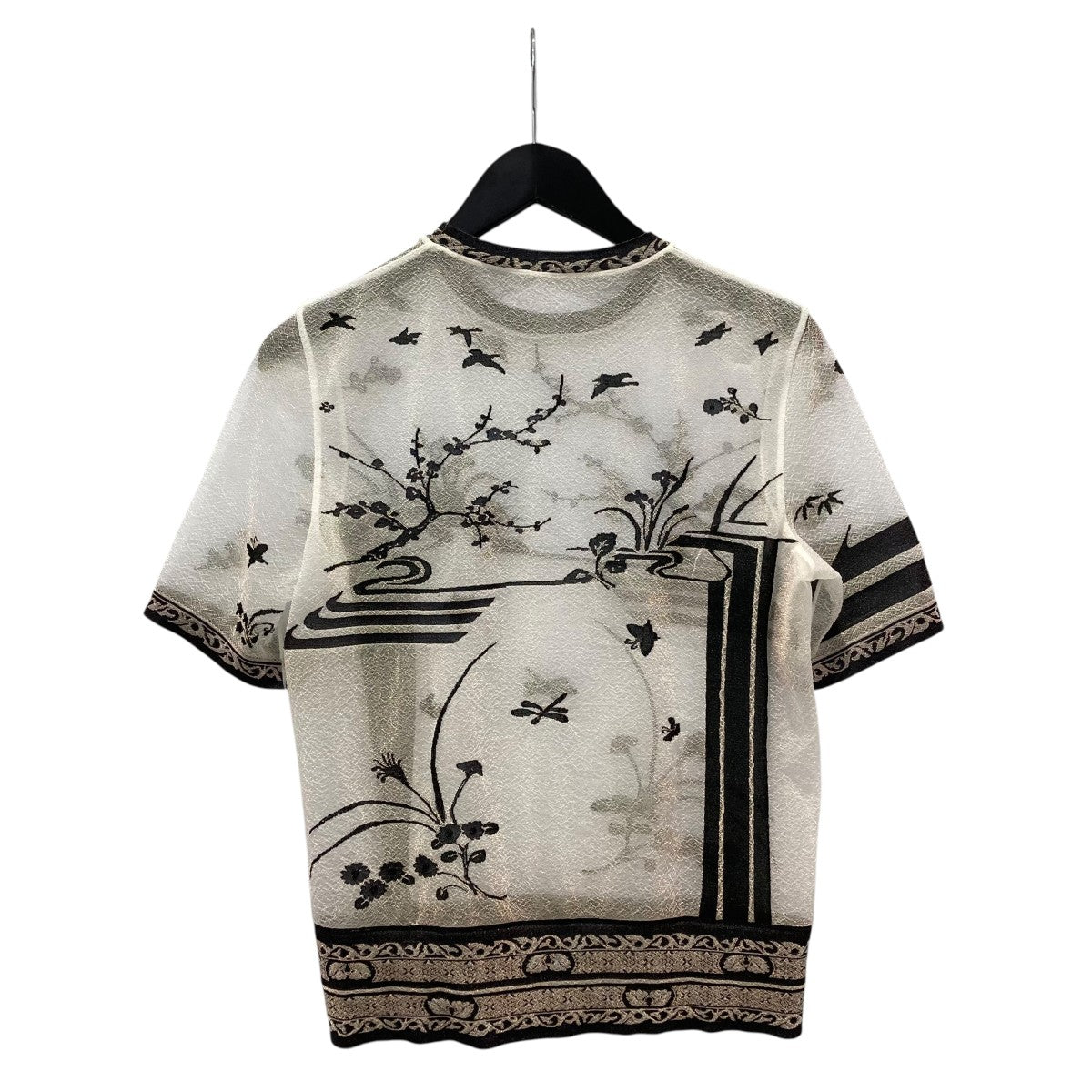 25SSNature Pattern Sheer Knitted Crew Neck Top半袖カットソーMM25SS-KN063