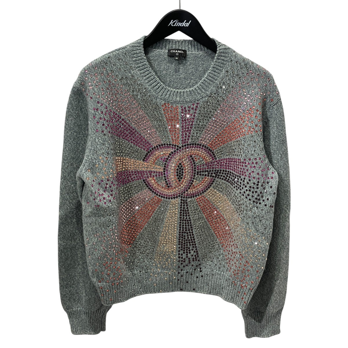 CHANEL 22AWカシミヤココマークラインストーンニットP73896K10578 古着・中古-1枚目のアイテム画像