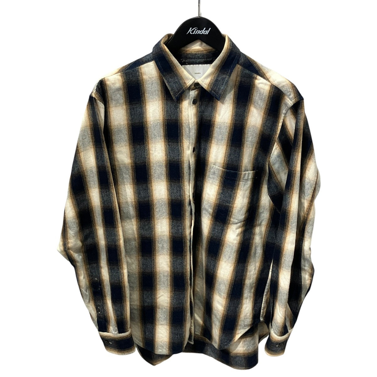 INDIGO COTTON OMBRE PLAID CLASSIC COLLAR BLOUSE長袖シャツ23AWSH10