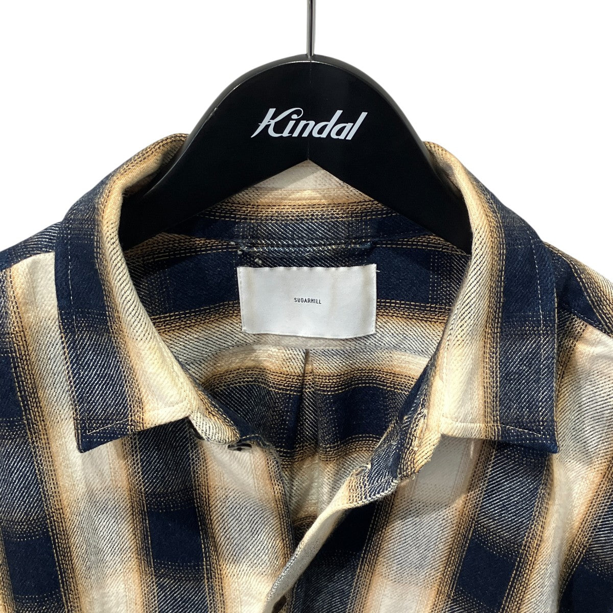 INDIGO COTTON OMBRE PLAID CLASSIC COLLAR BLOUSE長袖シャツ23AWSH10