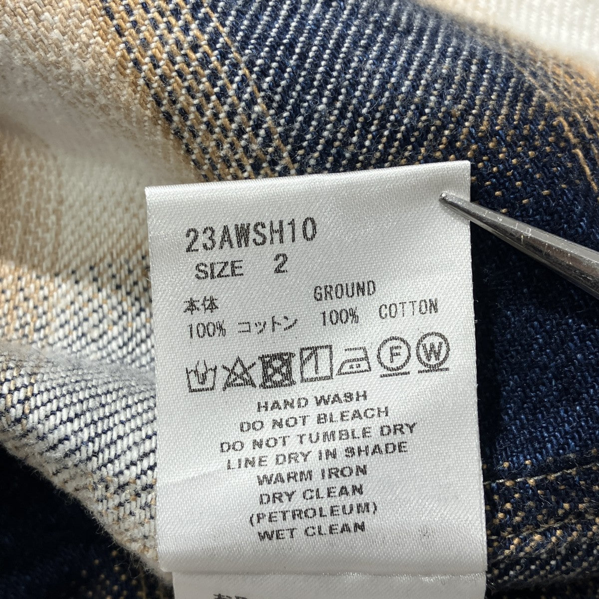 INDIGO COTTON OMBRE PLAID CLASSIC COLLAR BLOUSE長袖シャツ23AWSH10