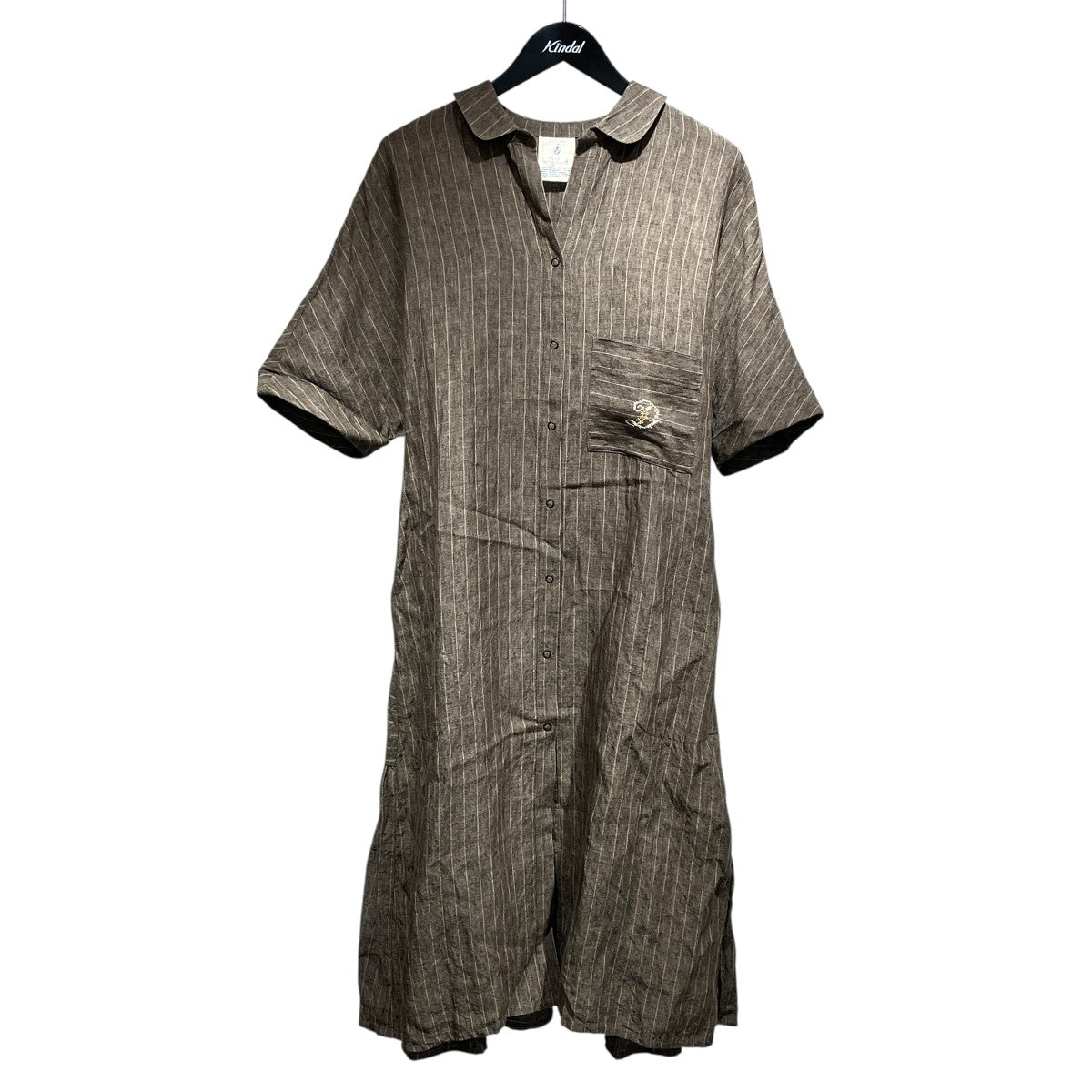 Striped linen コート半袖ワンピース