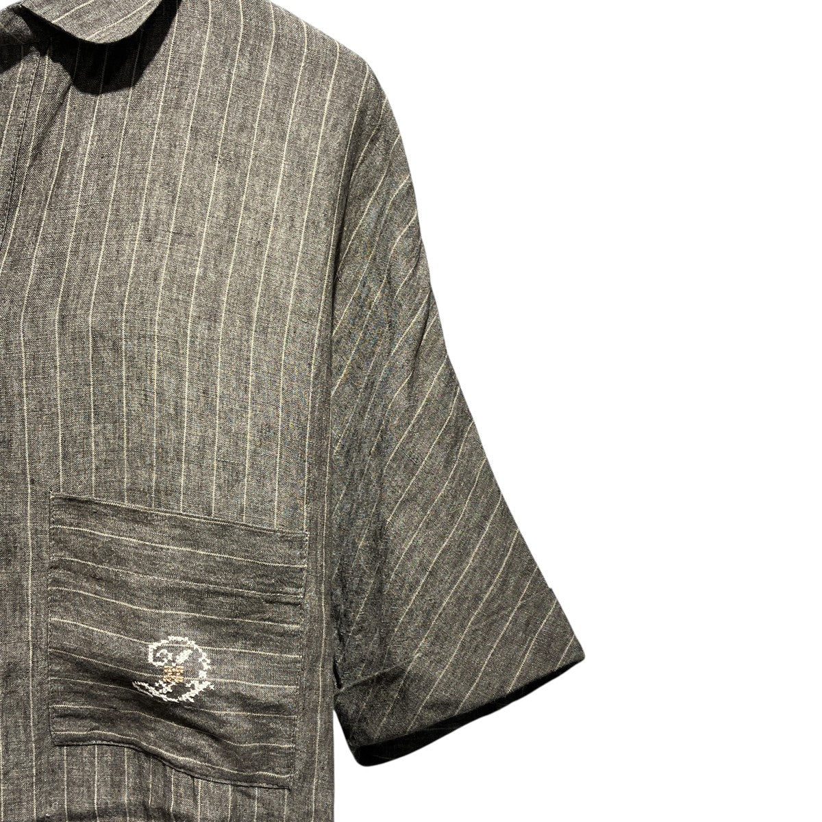 Striped linen コート半袖ワンピース