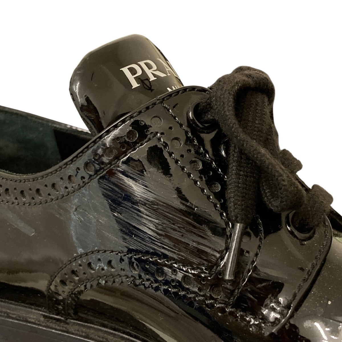 PRADA(プラダ) パテントレザーウイングチップシューズ ブラック サイズ