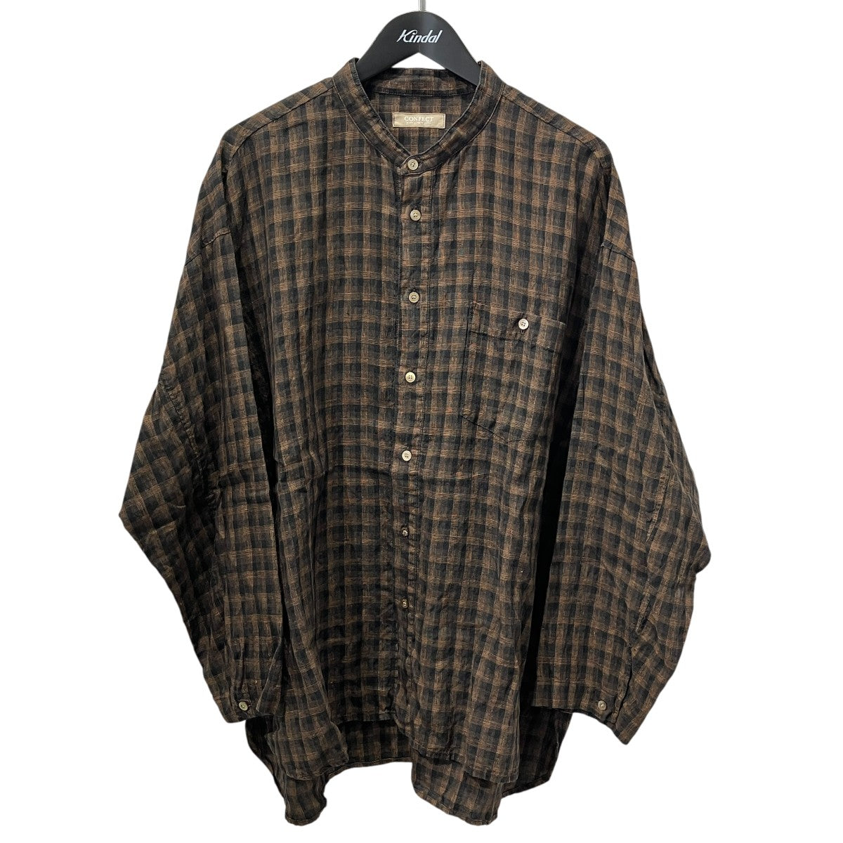 CONFECT 25SSリネンチェック バンドカラービックシャツチェックバンドカラーシャツ02251-0004 古着・中古-1枚目のアイテム画像