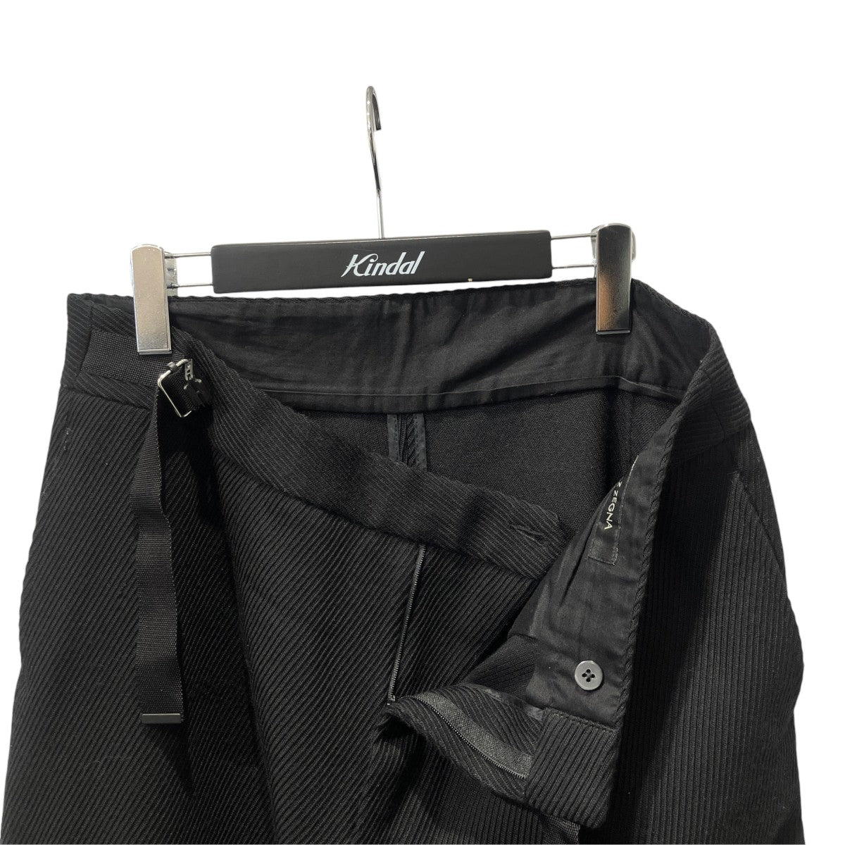 Black Lined One Pleat Belted Wool Trousersウールパンツ6ZF302
