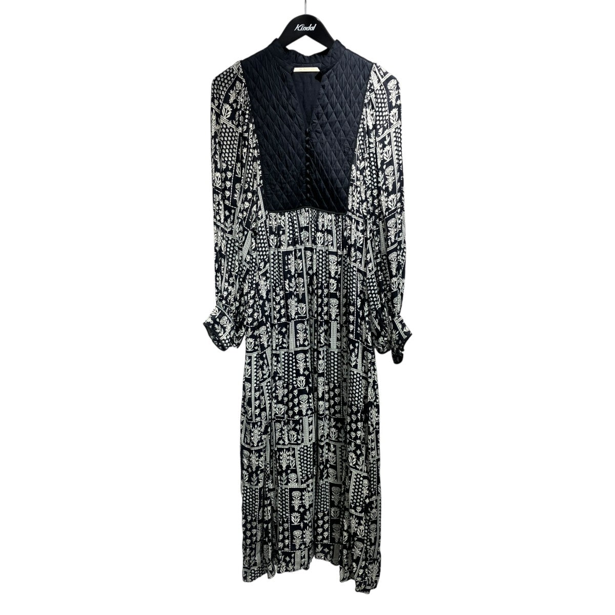 MODAL SATIN PATCHWORK PRINT DRESSドレス010432GN2