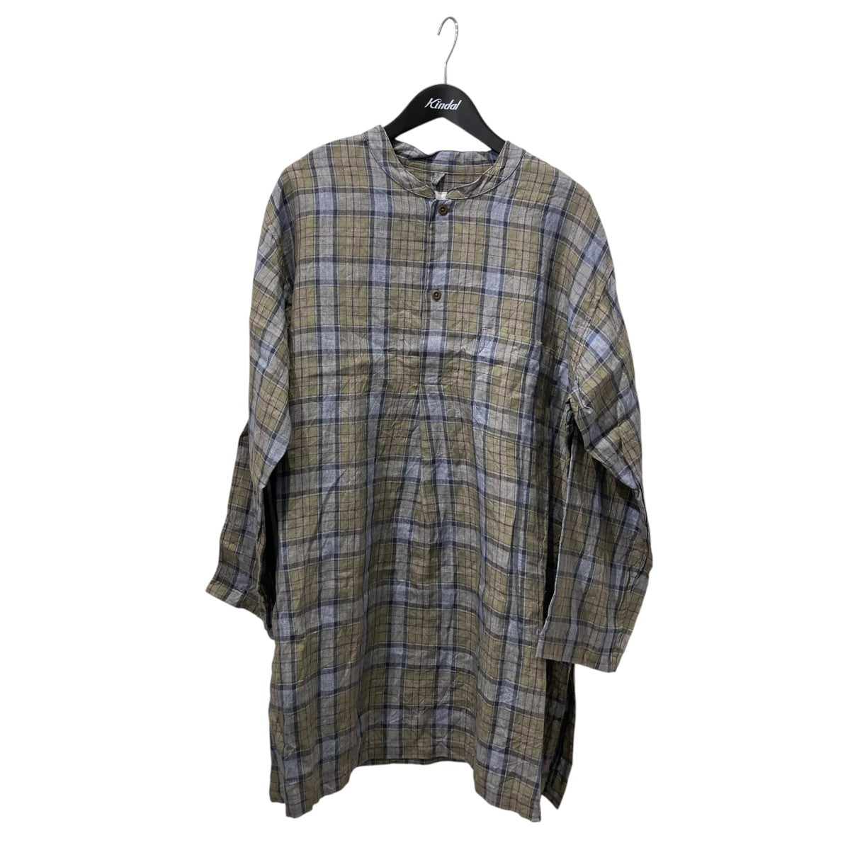 ts(s) 26SSWashed Linen Tartan Plaid Cloth Stand Collar Caftan ShirtチェックシャツYT54CS01 古着・中古-1枚目のアイテム画像