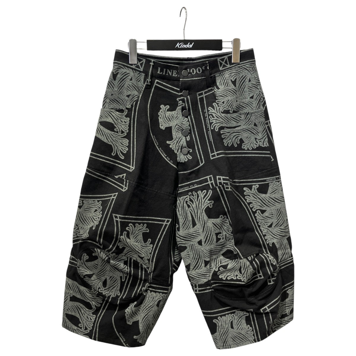 Trousers 103D- Cotton100％ Oxford Print- Pattern Rope Print- Blackクロップドジーンズ103D