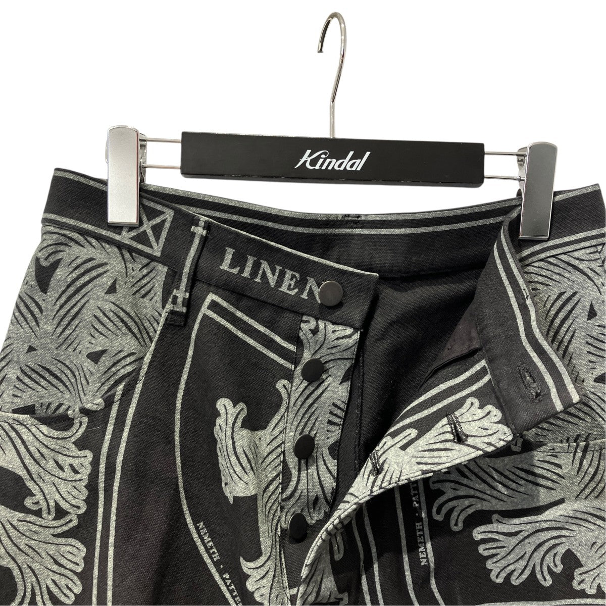 Trousers 103D- Cotton100％ Oxford Print- Pattern Rope Print- Blackクロップドジーンズ103D
