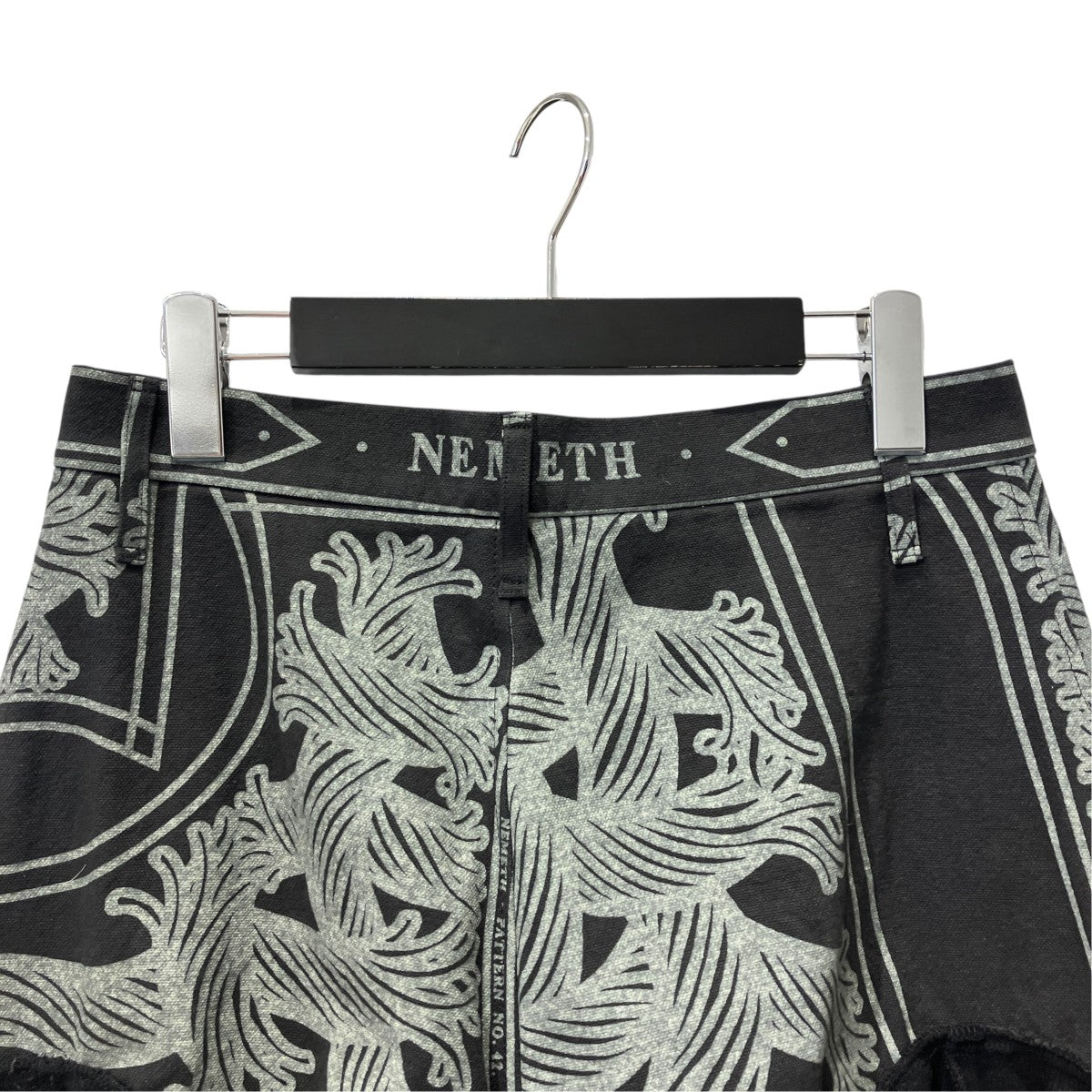 Trousers 103D- Cotton100％ Oxford Print- Pattern Rope Print- Blackクロップドジーンズ103D