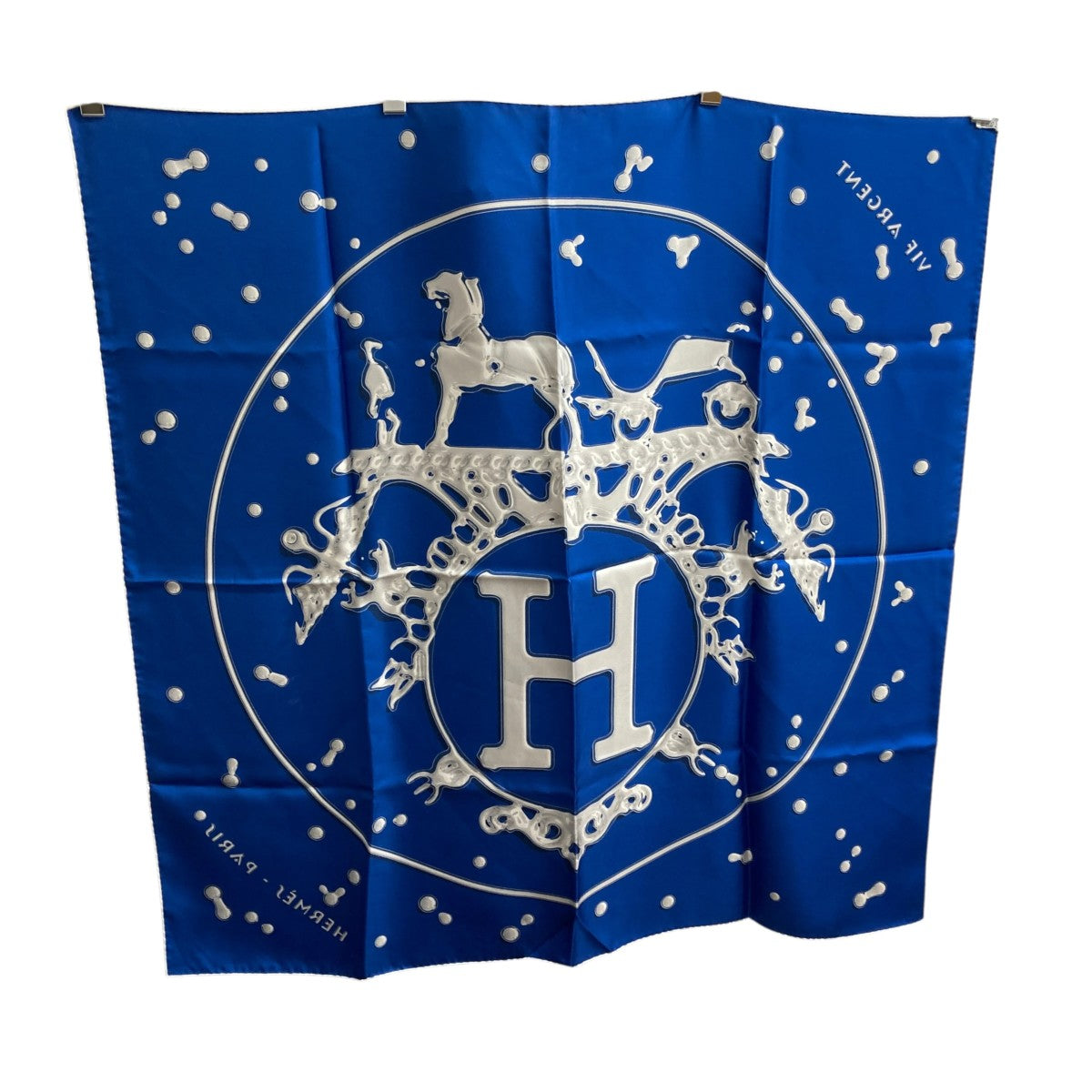 HERMES(エルメス) カレ90 VIF ARGENT(銀の雫）スカーフ ブルー｜【公式