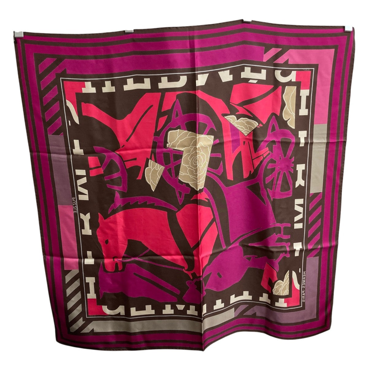 HERMES(エルメス) カレ90 PUZZLE SCARFスカーフ ブラウン×ピンク
