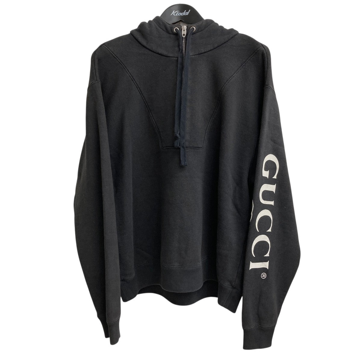 GUCCI シェリーライン ハーフジップ パーカー ブラック GUCCI(グッチ) ロゴプリント ハーフジップ プルオーバー スウェット