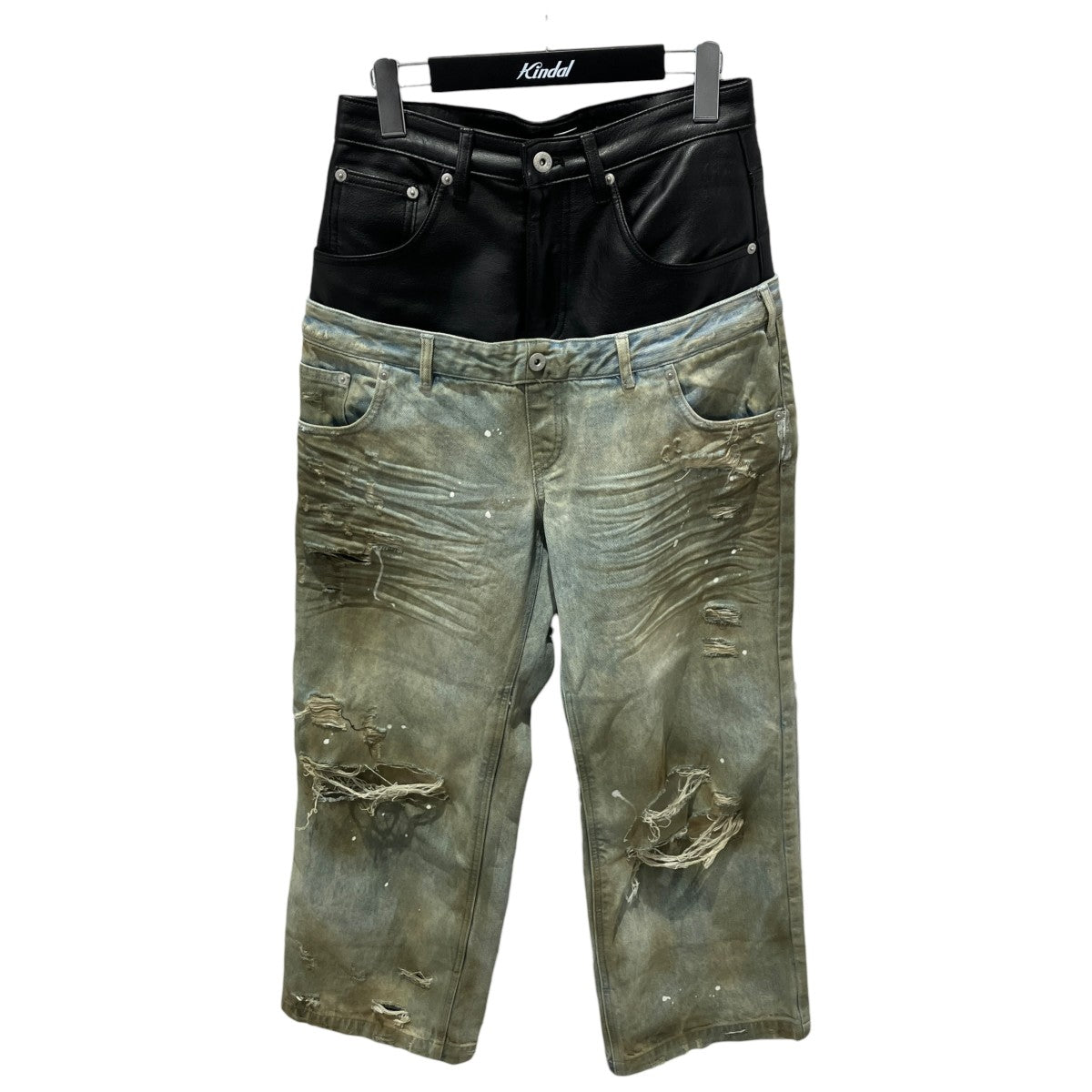 cinder vein Destroyed PU Patch Double Waistband Jeansデニムパンツ 古着・中古-1枚目のアイテム画像