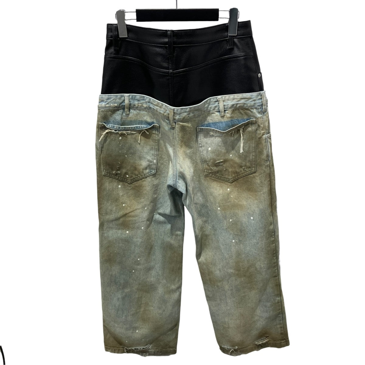 cinder vein Destroyed PU Patch Double Waistband Jeansデニムパンツ 古着・中古-2枚目のアイテム画像