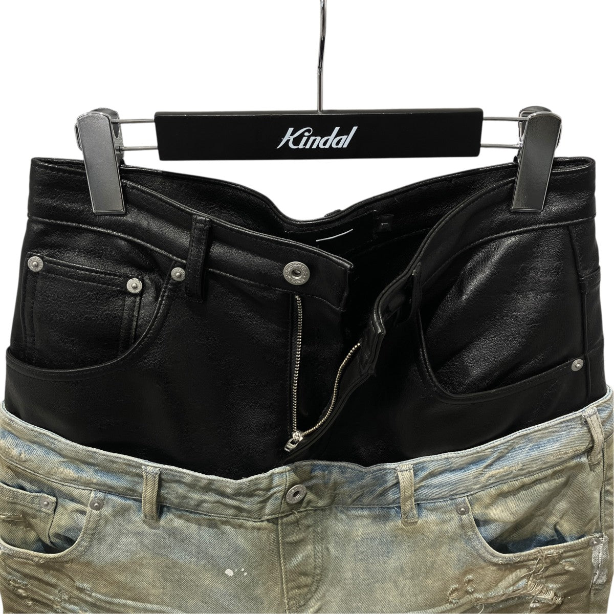 cinder vein Destroyed PU Patch Double Waistband Jeansデニムパンツ 古着・中古-3枚目のアイテム画像