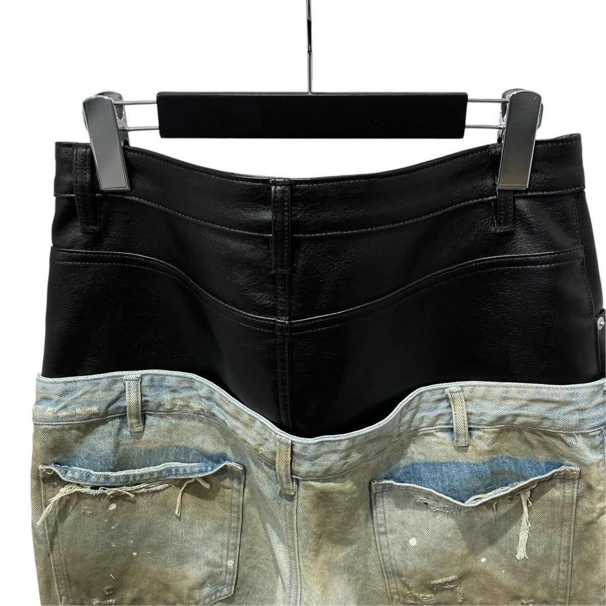 cinder vein Destroyed PU Patch Double Waistband Jeansデニムパンツ 古着・中古-4枚目のアイテム画像