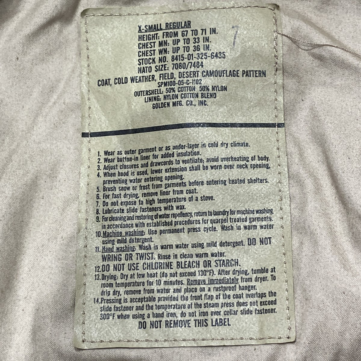 US ARMY フィールドジャケットミリタリージャケット8415-01-325-6435 古着・中古-7枚目のアイテム画像