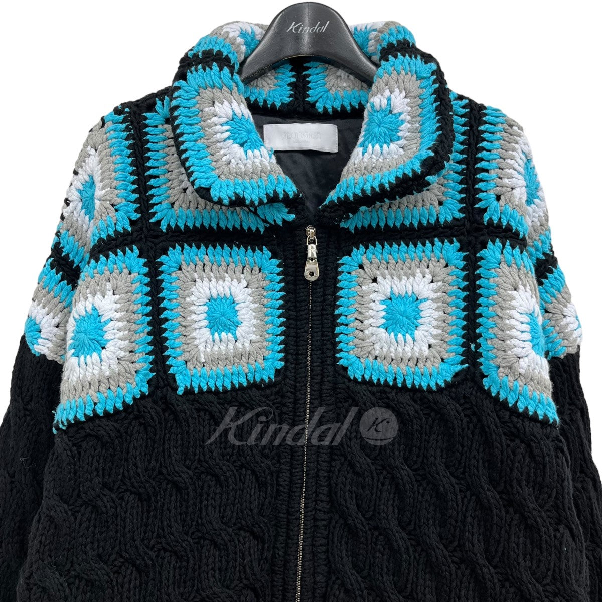 NEON SIGN(ネオンサイン) 2023SS ｢Crochet Jacket｣ ニットジップジャケット N11675 ブラック×ブルー サイズ  48｜【公式】カインドオルオンライン ブランド古着・中古通販【kindal】