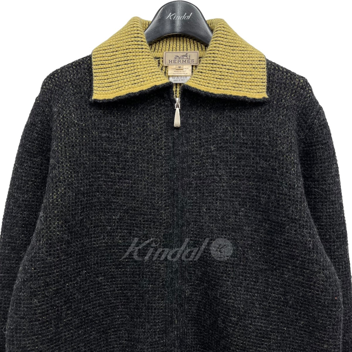 HERMES(エルメス) ｢w-face knit blouson｣ ジップカシミアニット グレー×イエロー サイズ  13｜【公式】カインドオルオンライン ブランド古着・中古通販【kindal】