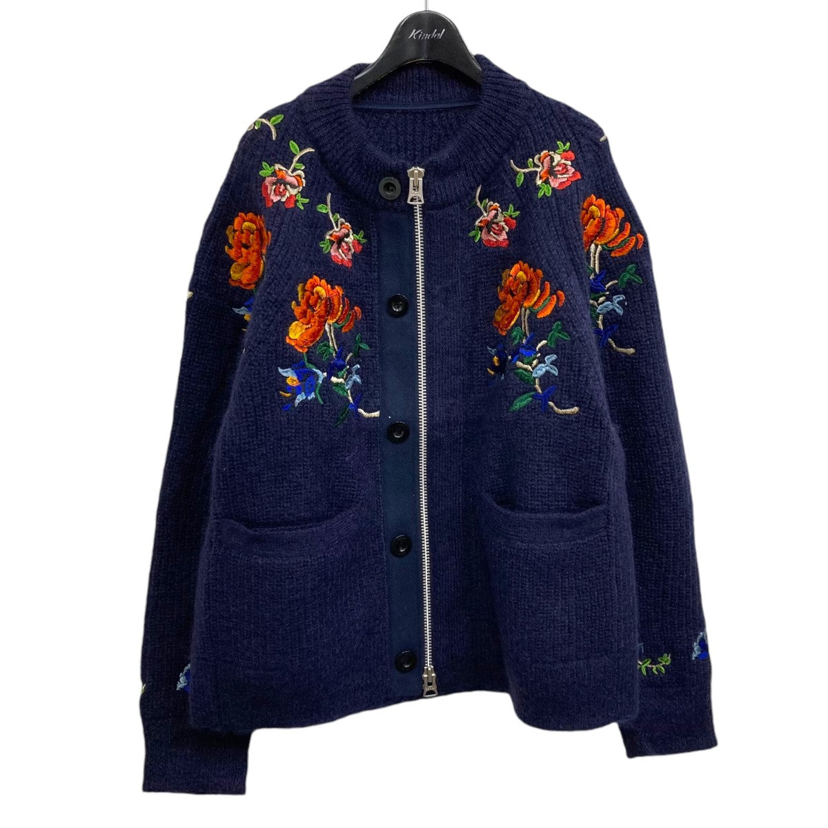 sacai(サカイ) 22AW フラワー刺繍ジップアップカーディガン 22-02844M ネイビー サイズ 1｜【公式】カインドオルオンライン  ブランド古着・中古通販【kindal】