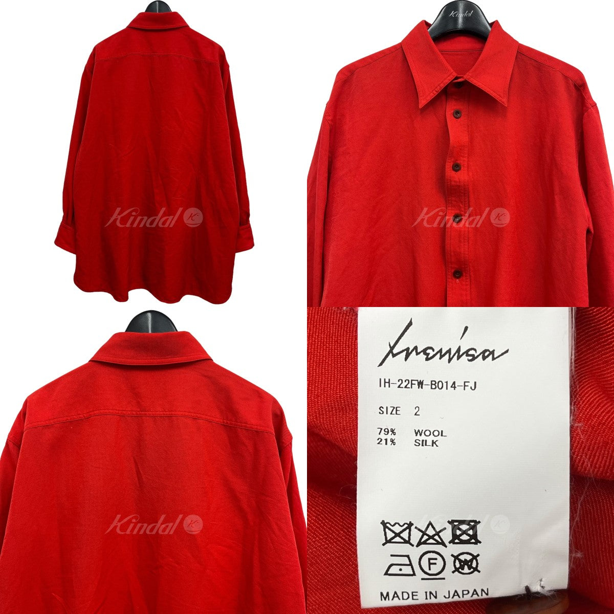 IRENISA(イレニサ) ｢MIDDLE LENGTH SHIRT｣ ミドルレングスシャツ IH-22FW-B014-FJ レッド サイズ  2｜【公式】カインドオルオンライン ブランド古着・中古通販【kindal】