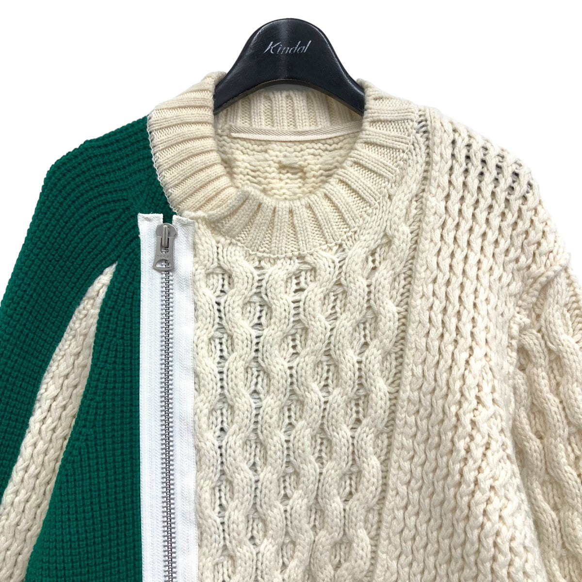 sacai(サカイ) 21AW Wool Knit Zip Up Blouson ジップアップニット 21-02778M ベージュ×グリーン サイズ  2｜【公式】カインドオルオンライン ブランド古着・中古通販【kindal】