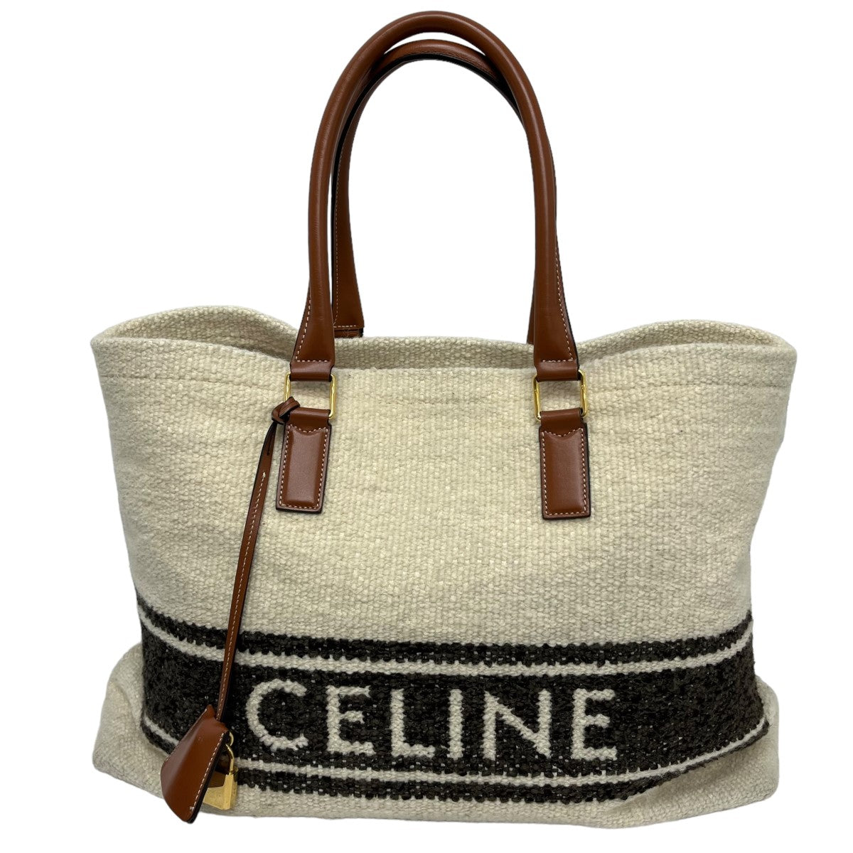 CELINE(セリーヌ) ホリゾンタルカバ キャンバス トートバッグ S-SL-4270 ホワイト×ブラウン｜【公式】カインドオルオンライン  ブランド古着・中古通販【kindal】