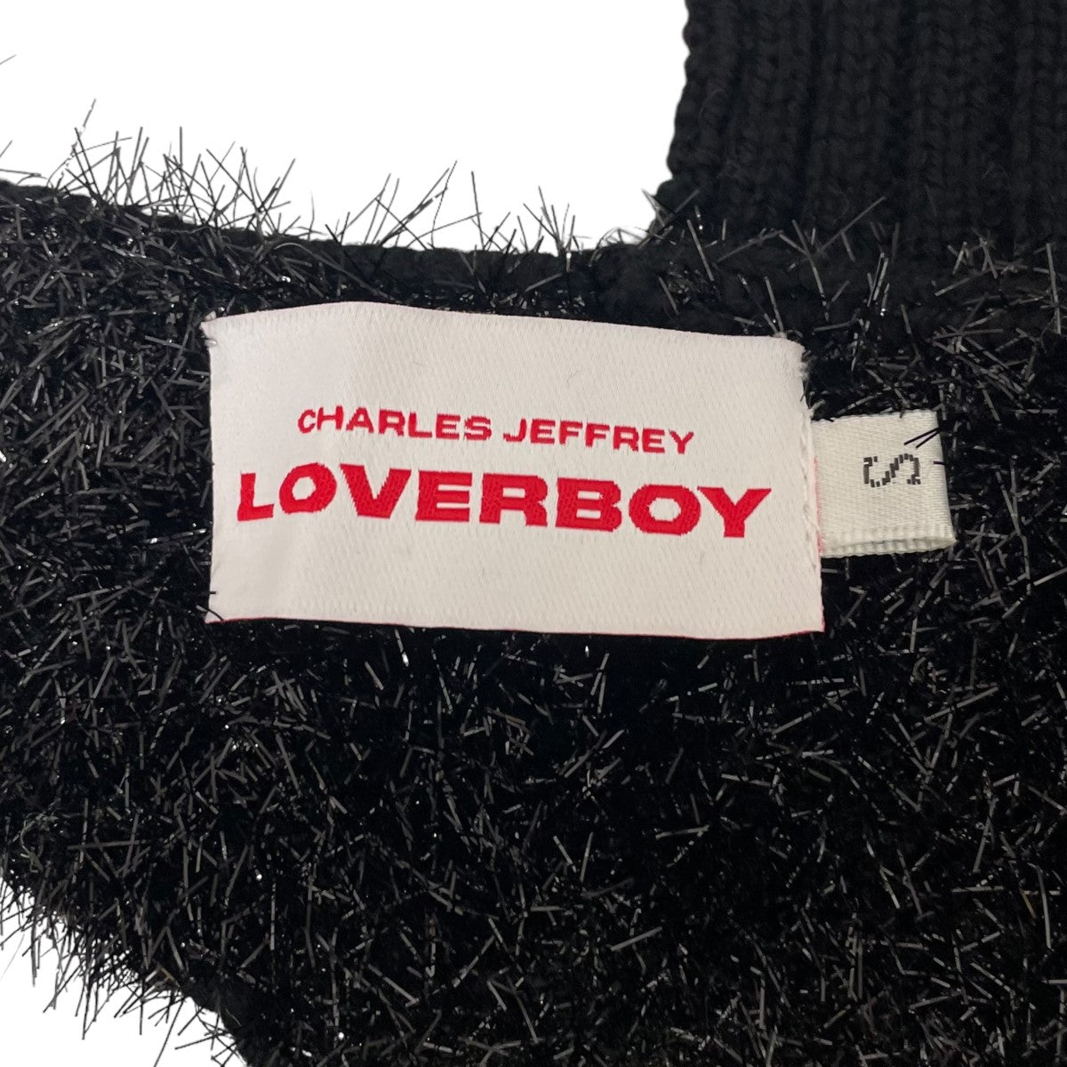 Charles Jeffrey Loverboy(チャールズ・ジェフリー・ラバーボーイ) ダメージ加工ラメボーダーニット ブラック×ホワイト×レッド  サイズ 14｜【公式】カインドオルオンライン ブランド古着・中古通販【kindal】