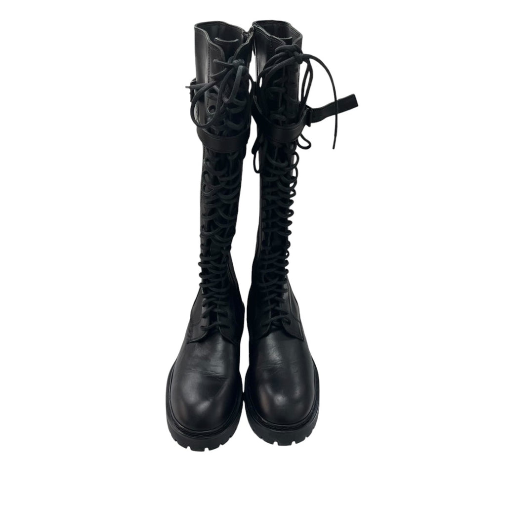 美品】Ann Demeulemeester ハラコレザーロングブーツ ブラック