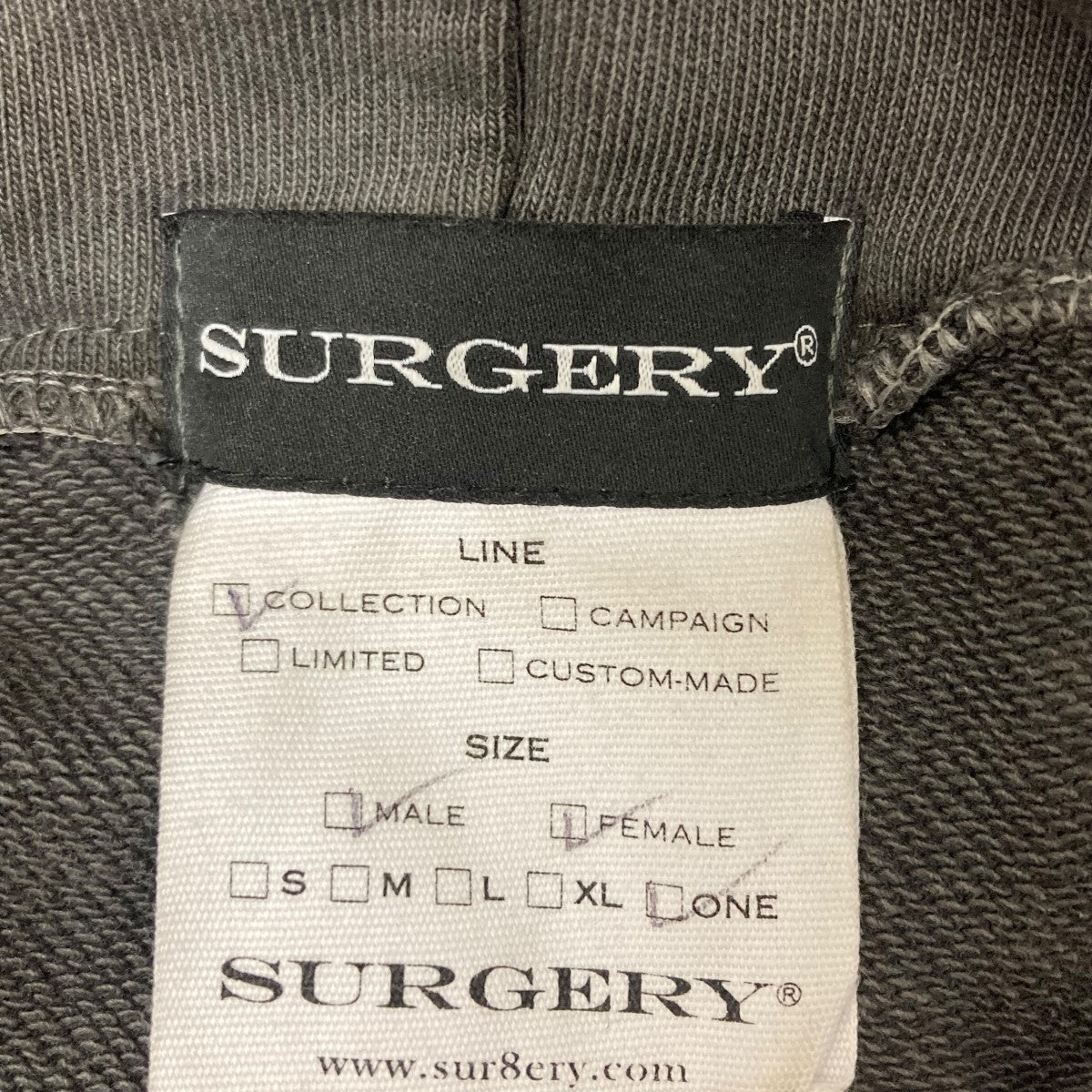 SURGERY(サージェリー) remake over pigment hood jacketジップ