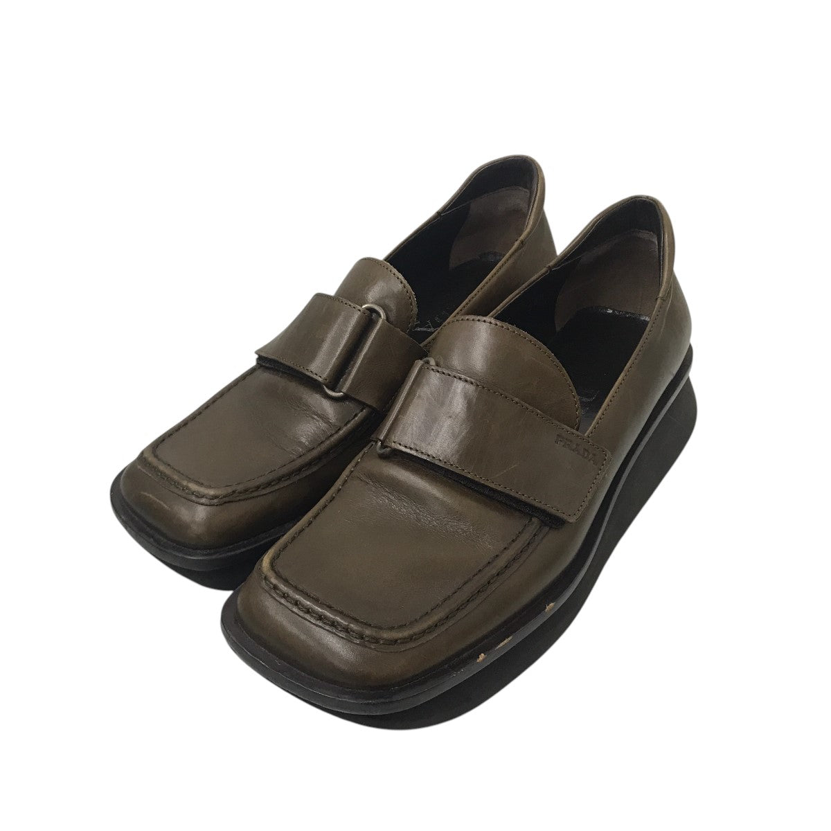 PRADA(プラダ) スクエアトゥローファー ブラウン サイズ 36 1/2