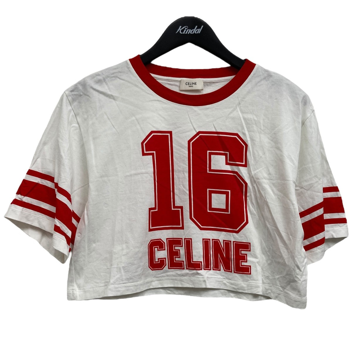美品 セリーヌ CELINE クロップド丈ロゴTシャツ