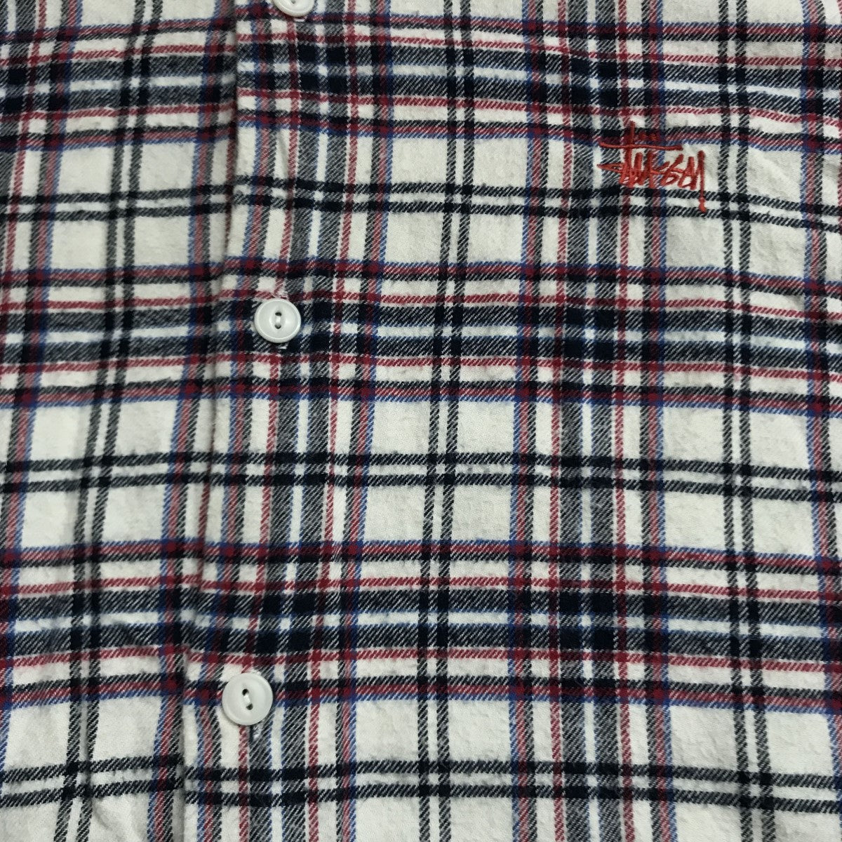 stussy(ステューシー) フードチェックシャツ ホワイト×レッド