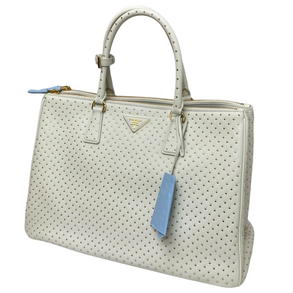 PRADA 古着・中古 プラダのガレリア エクストララージ スタッズ付 ソフトグレインレザー バッグです。