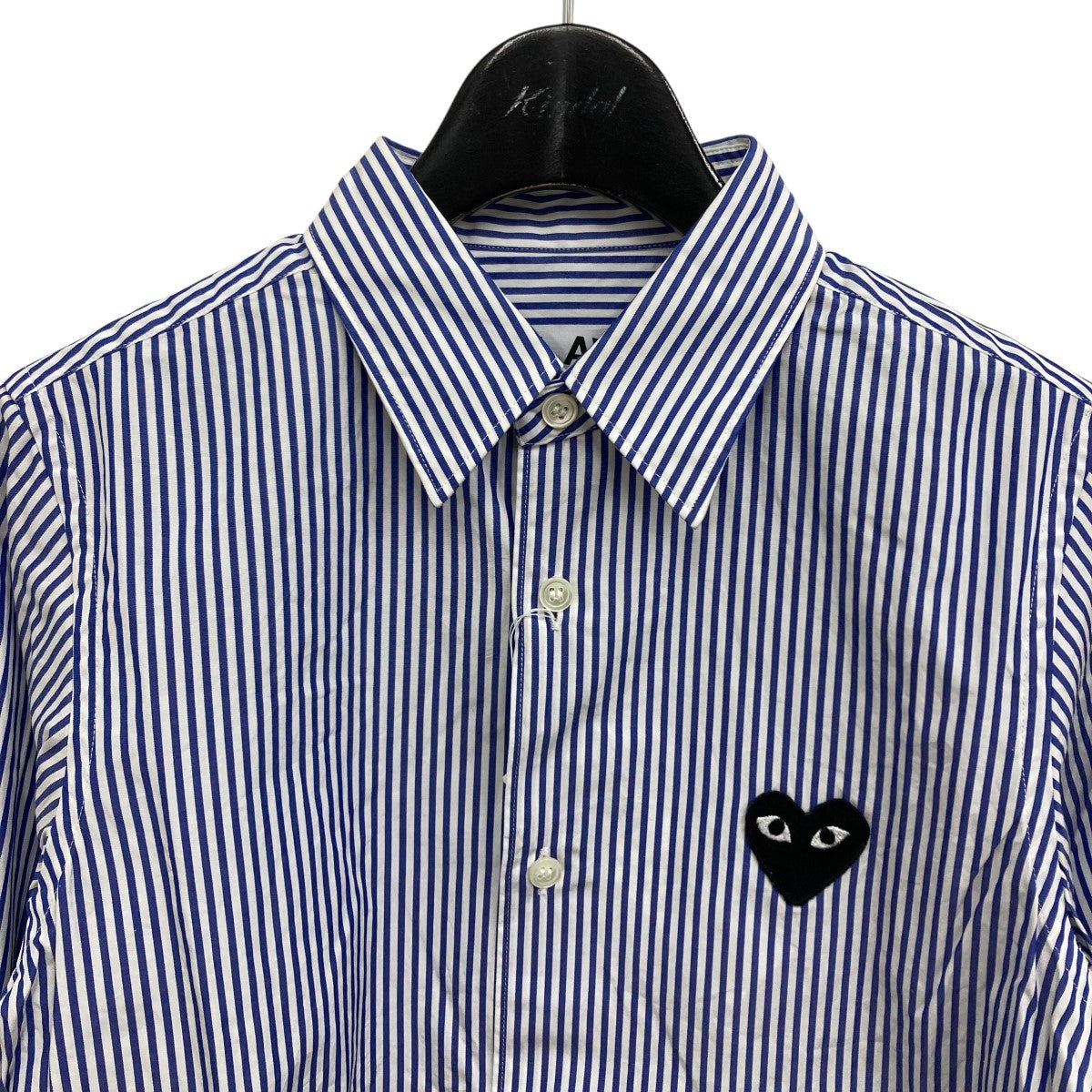 PLAY COMME des GARCONS 古着・中古 プレイコムデギャルソンのロゴストライプシャツ です。