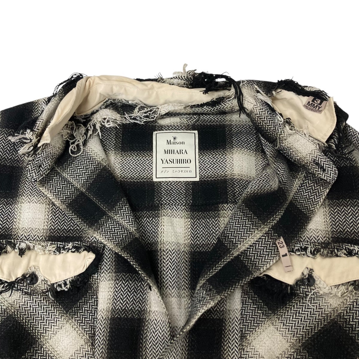 MIHARA YASUHIRO(ミハラヤスヒロ) 22AW PARTLY DAMAGED SHIRT チェック 