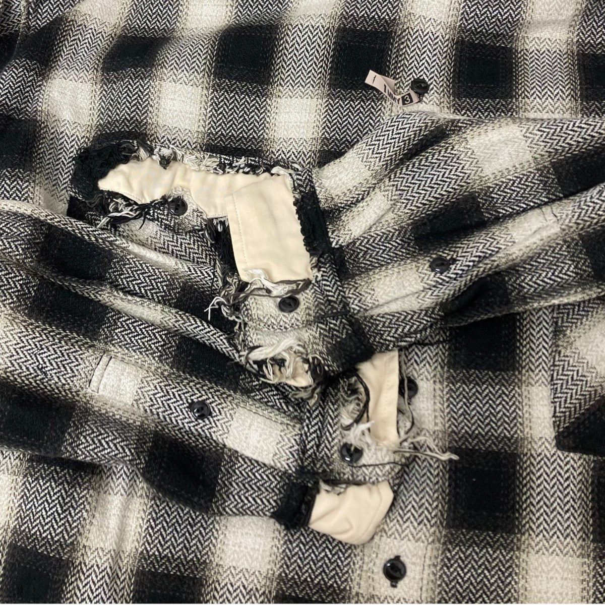 MIHARA YASUHIRO(ミハラヤスヒロ) 22AW PARTLY DAMAGED SHIRT チェック 
