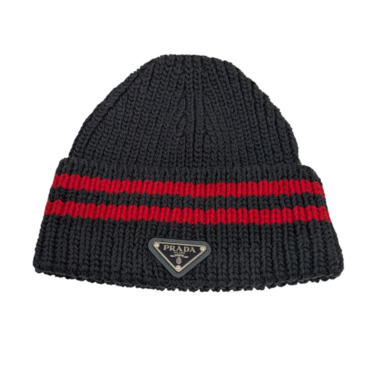 PRADA(プラダ) ニットキャップ UMD571 ダークネイビー×レッド