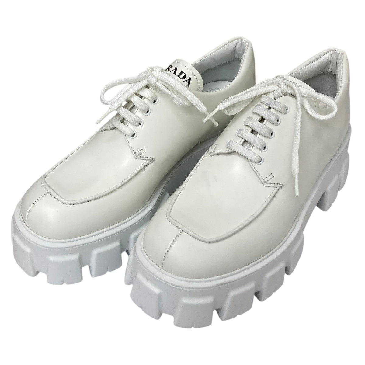 プラダ PRADA パテント 厚底 レースアップシューズ ホワイト 35½サイズ PRADA(プラダ) モノリスレースアップシューズ ホワイト サイズ