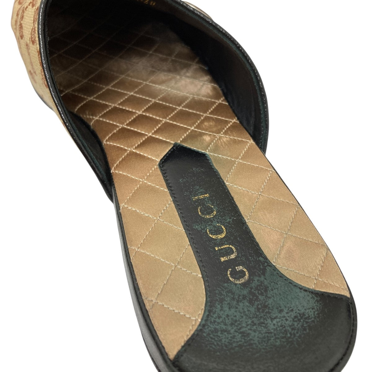 GUCCI GGパターン サンダル ベージュ/ブラック GUCCI GGパターン サボサンダル 37cm 正品 未使用 付属品在中