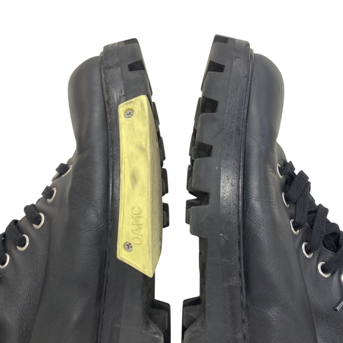OAMC ブーツ OAMC logo-print lace-up Fastening Boots | Blue | FARFETCH