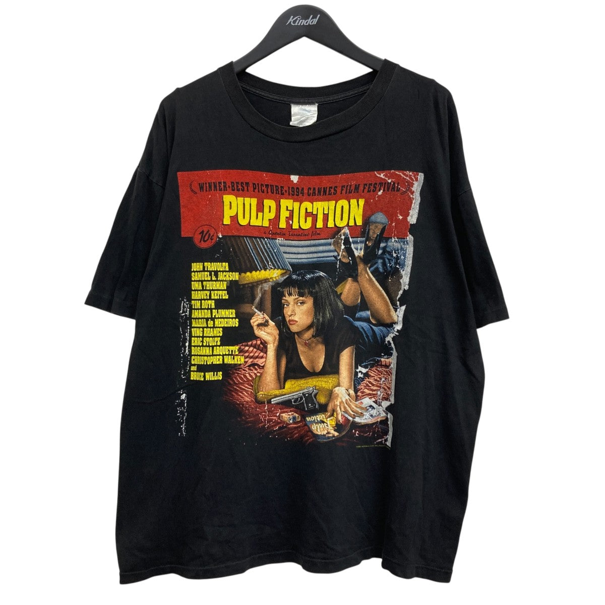 パルプ・フィクション　ラグランTシャツ　ムービーT　グレー　Lサイズ　古着 パルプ・フィクション ラグランTシャツ タランティーノ 古着